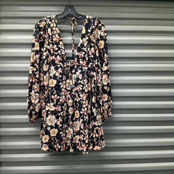 Free People Melia Linen Blend Black Floral Print Swing Mini Dress Size XS - Picture 5 of 6
